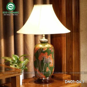 Đèn ngủ để bàn gốm sứ cao cấp Sen Thu 3 Đèn ngủ để bàn gốm sứ cao cấp Sen thu Lục Lam
