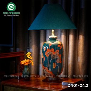 Đèn ngủ để bàn gốm sứ cao cấp Sen Thu 10 Đèn ngủ để bàn gốm sứ cao cấp Sen thu Lục Lam