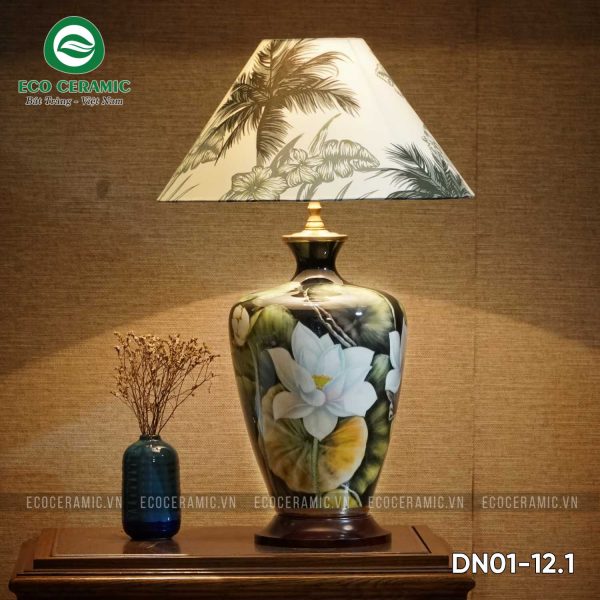 đèn ngủ gốm sứ họa tiết hoa Sen