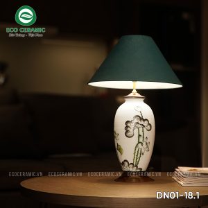 Đèn ngủ để bàn gốm sứ cao cấp Sen xanh 1 Đèn ngủ để bàn gốm sứ cao cấp Sen xanh