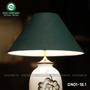 Đèn ngủ để bàn gốm sứ cao cấp Sen xanh 2 Đèn ngủ để bàn gốm sứ cao cấp Sen xanh