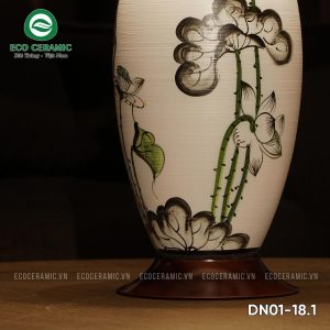 Đèn ngủ để bàn gốm sứ cao cấp Sen xanh 4 Đèn ngủ để bàn gốm sứ cao cấp Sen xanh