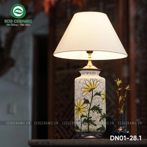 Đèn ngủ để bàn gốm sứ cao cấp Cúc Họa 1 Đèn ngủ để bàn gốm sứ cao cấp Cúc Họa