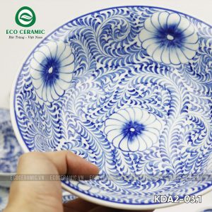 Bộ bát đĩa hoa mặt trời Hoa Cúc dây men lam cánh lượn 2 bo bat dia hoa mat troi hoa cuc day canh luon 3 KDA2 03.1