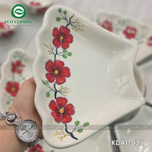 Bộ bát đĩa hoa mặt trời Hoa Mai Đỏ cánh lượn 3 bo bat dia hoa mat troi hoa mai do 15 mon 2 KDA1 03.1