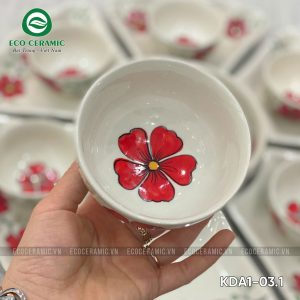 Bộ bát đĩa hoa mặt trời Hoa Mai Đỏ cánh lượn 2 bo bat dia hoa mat troi hoa mai do 15 mon 5 KDA1 03.1