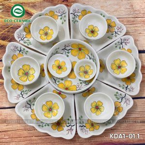 Bộ bát đĩa hoa mặt trời Hoa Mai Vàng cánh lượn 1 bo bat dia hoa mat troi hoa mai vang 15 mon 1 KDA1 01.1