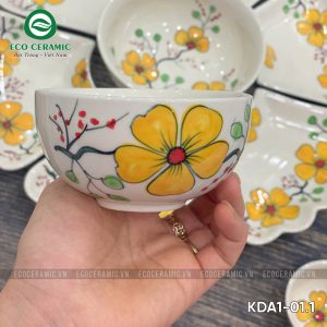 Bộ bát đĩa hoa mặt trời Hoa Mai Vàng cánh lượn 3 bo bat dia hoa mat troi hoa mai vang 15 mon 6 KDA1 01.1