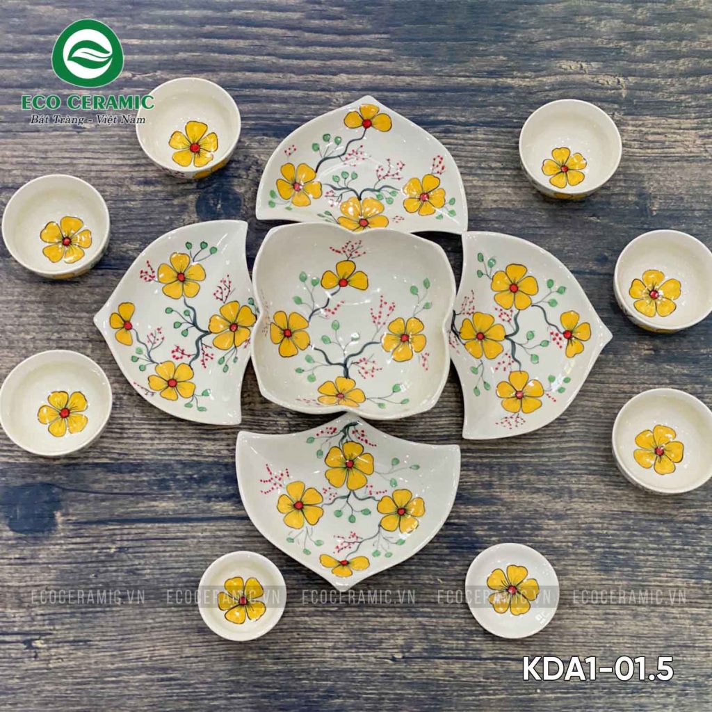 Bộ bát đĩa hoa mặt trời Hoa Mai Vàng 4 cánh Én 6 Bộ bát đĩa hoa mặt trời Hoa Mai Vàng 4 cánh én