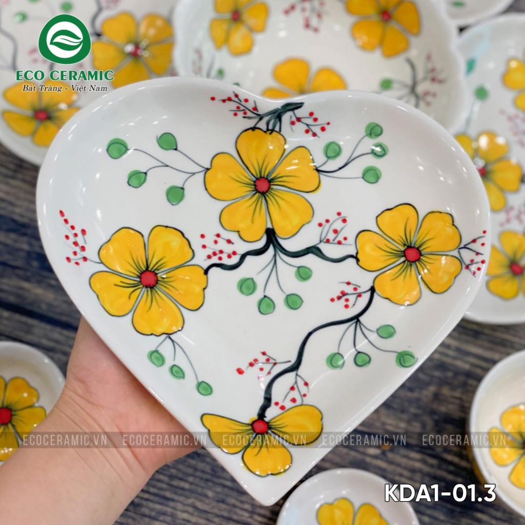 Bộ bát đĩa hoa mặt trời Hoa Mai Vàng 4 cánh tim 6 Đĩa của bộ bát đĩa hoa mặt trời Hoa Mai Vàng 4 cánh tim