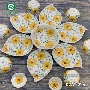 Bộ bát đĩa hoa mặt trời Hoa Mai Vàng 6 cánh lá xoài 2 bo bat dia hoa mat troi hoa mai vang 6 canh la xoai 1 KDA1 01.4