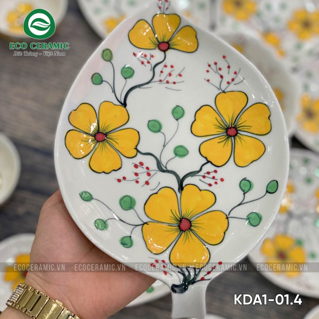 Bộ bát đĩa hoa mặt trời Hoa Mai Vàng 6 cánh lá xoài 9 Đĩa của bộ bát đĩa hoa mặt trời Hoa Mai Vàng 6 cánh lá xoài