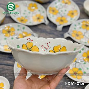 Bộ bát đĩa hoa mặt trời Hoa Mai Vàng 6 cánh lá xoài 5 bo bat dia hoa mat troi hoa mai vang 6 canh la xoai 6 KDA1 01.4