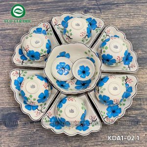 Bộ bát đĩa hoa mặt trời Hoa Mai Xanh cánh lượn 1 bo bat dia hoa mat troi hoa mai xanh 15 mon 2 KDA1 01.2