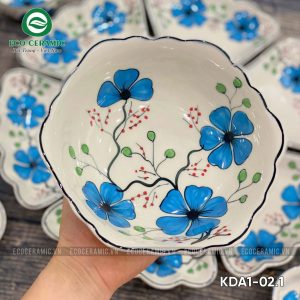 Bộ bát đĩa hoa mặt trời Hoa Mai Xanh cánh lượn 4 bo bat dia hoa mat troi hoa mai xanh 15 mon 4 KDA1 01.2