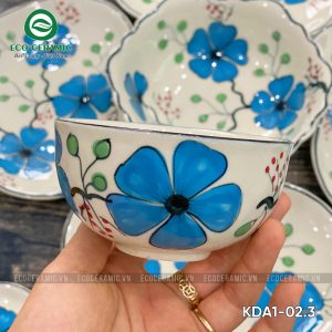 Bộ bát đĩa hoa mặt trời Hoa Mai Xanh 4 cánh tim 5 bo bat dia hoa mat troi hoa mai xanh 4 canh tim 3 KDA1 02.3