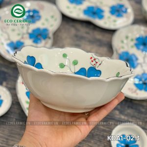 Bộ bát đĩa hoa mặt trời Hoa Mai Xanh 4 cánh tim 3 bo bat dia hoa mat troi hoa mai xanh 4 canh tim 5 KDA1 02.3
