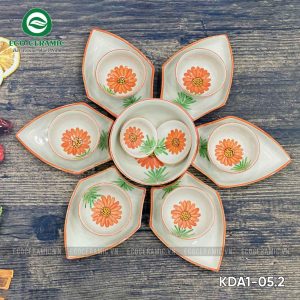 Bộ bát đĩa hoa mặt trời Hoa Cúc Cam cánh thoi 2 bo bat dia hoa mat troi hoa mai xanh canh thoi 1 KDA1 05.2