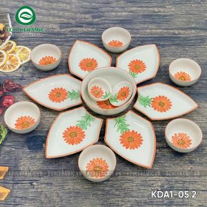 Bộ bát đĩa hoa mặt trời Hoa Cúc Cam cánh thoi 1 bo bat dia hoa mat troi hoa mai xanh canh thoi 2 KDA1 05.2