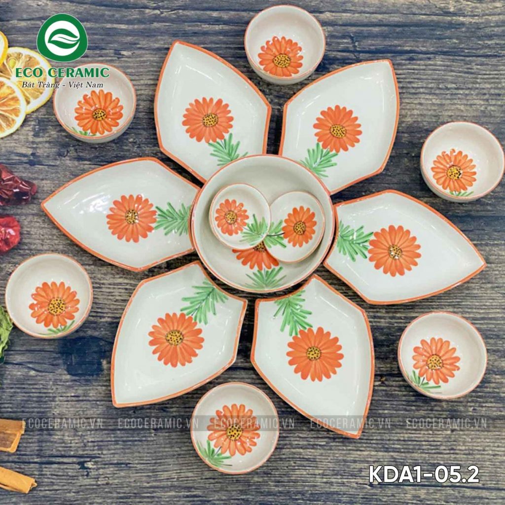 Bộ bát đĩa hoa mặt trời Hoa Cúc Cam cánh thoi 6 bo bat dia hoa mat troi hoa mai xanh canh thoi 3 KDA1 05.2