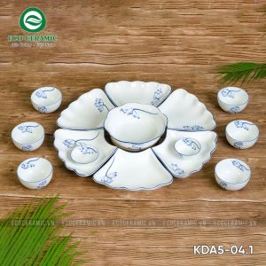 Bộ bát đĩa hoa mặt trời Hoa Sen men trắng cánh lượn 1 bo bat dia hoa mat troi hoa sen lam men trang canh luon 1 KDA5 04.1