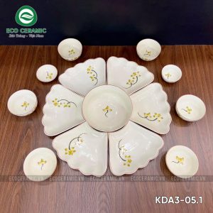 Bộ bát đĩa hoa mặt trời Hoa Sen Vàng cánh lượn 1 bo bat dia hoa mat troi hoa sen vang canh luon 1 KDA3 05.1