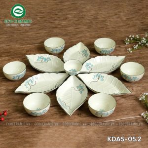 Bộ bát đĩa hoa mặt trời Hoa Sen Xanh cánh lá gân 1 bo bat dia hoa mat troi hoa sen xanh canh la gan 1 KDA5 05.2