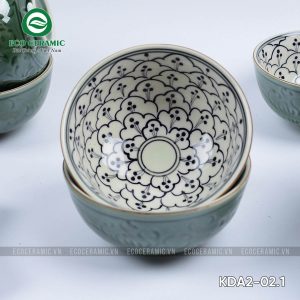 Bộ bát đĩa hoa mặt trời men xanh vẽ Bèo cánh lượn 1 bo bat dia hoa mat troi men xanh dong ve beo 15 mon 2 KDA2 01.1