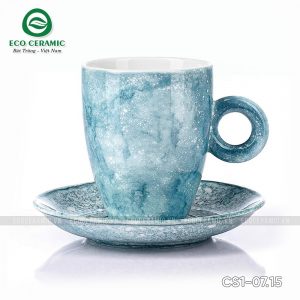 Bộ ly sứ uống cafe Latte quai tròn 330ml vân đá 1 bo ly su uong cafe latte quai tron 330ml van da cabe