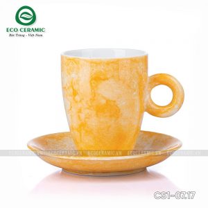 Bộ ly sứ uống cafe Latte quai tròn 330ml vân đá 10 bo ly su uong cafe latte quai tron 330ml van da cam