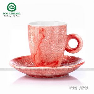 Bộ ly sứ uống cafe Latte quai tròn 330ml vân đá 8 bo ly su uong cafe latte quai tron 330ml van da do