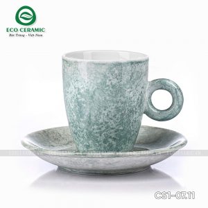 Bộ ly sứ uống cafe Latte quai tròn 330ml vân đá 6 bo ly su uong cafe latte quai tron 330ml van da luc