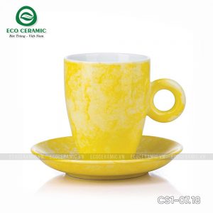 Bộ ly sứ uống cafe Latte quai tròn 330ml vân đá 4 bo ly su uong cafe latte quai tron 330ml van da vang