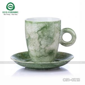 Bộ ly sứ uống cafe Latte quai tròn 330ml vân đá 2 bo ly su uong cafe latte quai tron 330ml van da xanh crom